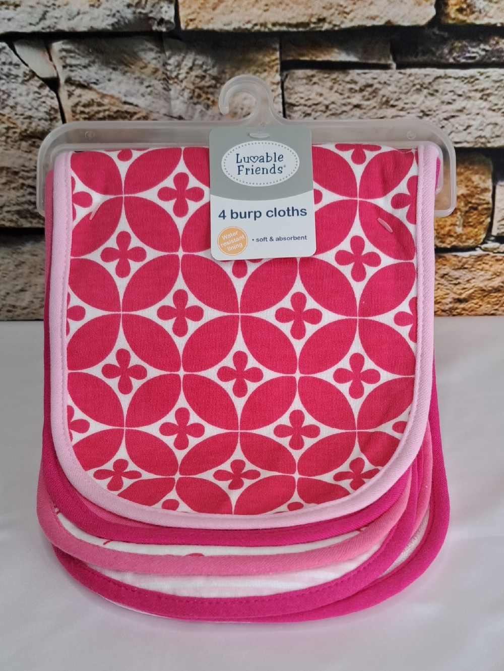 Luvable Friends Pink Geometric 4-Pack Burp Cloths